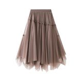 Net Yarn Dress Girl Spring New Nail Bead Irregular High Waist Front And Reverse Two Sides Wear Medium Long Yarn Skirt 2002