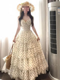 Roman Holiday French Holiday Gentle Wave Point Slings Waist Dress Summer Holiday Style Thin Dress