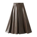 High-Rise Umbrella Skirt New PU Leather Skirt Women Autumn And Winter Slim Leisure A-Shaped Skirt Big Skirt 9827