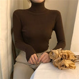 Black High-Neck Knitted Bottom Shirt Autumn And Winter Model Of Long Sleeves With A Female Sweater Slimming Clothes
