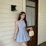 Blue Wave Dot Hanging Neck Waist Dress Female Thin 2026 New Summer Temperament Seaside Holiday Thai Thai Thai Thai Dress