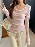 Gentle Sweet Sister Wind Bow Tie With Long-Sleeved T-Shirt Dress Autumn Slim Solid Lust Solid Color Top