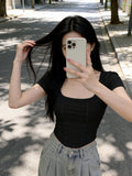 Short-Sleeved Women's Summer 2026 New Thin Slim Short Square Collar Blouse Hot Girl T-Shirt