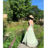 French Holiday Wind Mint Green Crumid Hanging Dress Female Summer Lotus Leaf Side Waist Design Super Fairy Temperament Dress