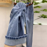High-Waisted Narrow Version Of Broad-Legged Trousers Autumn New Pear-Shaped Body Large-Size Fat Mm Thin Crotch Straight-Tight Denim Trousers
