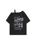 Vintage Cat Graffiti Hole Hole Short-Sleeved T-Shirt For Girls Summer Languided Casual Casual And Cuncied Shoulder Coat