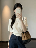 Knitted Women's 2026 New Summer Black Round Collar Design Feeling Short-Sleeved Blouse Temperament Loose Short