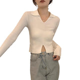 Over-Necked Bottom-Up Shirt Women's Autumn And Winter High-End Feel-Tuned Sweater With Polo Collar Knitted Small Short Top