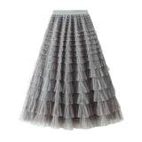 Net Yarn Lotus Leaf Side Temperament Skirt Women's Dress 2025 Spring And Autumn New Famous Woman Long Dress Thin Cake Skirt 2210