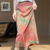 Silk Satin 2026 Summer Women's New New Chinese Style High Waist Long Open Skirt Pendant Half-Body Skirt