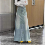 Open Fork Cowboy Half-Dress Woman Trend New High-Waist A-Word Retro Does Not Fade The Color Of Tanning Blue Straight Bag Hip Skirt