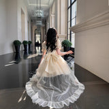 French Thousand Gold Wind Bow Bowed Flowery Princess Poneng Fine Glittering Tail Dress Woman