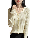 Skin-Skin Velvet 2026 Autumn And Winter New Women's Loose Wood Ear V Collar Collar Bottom Knitted Cardigan Sweater Jacket
