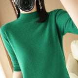 Wool Blended 2026 Autumn And Winter Women's Clothing Loose Half-High Collar Short-Sleeved Jersey T-Shirt