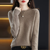 Line Ready-To-Wear Seamless 100% Pure Wool 2026 Autumn And Winter Women's Round-Neck Edge Hollow Short Bottom Knitted Sweater