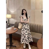 Hepburnian Small Flying Sleeve Dress Long Super Fairy Slimming High-Waisted Small Sweet Floral French Dress
