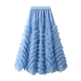 Design Sense High-End Mesh Yarn Heavy Industry Super Large Swing Dress Thin Croake Gorgeous Cake Skirt 1380