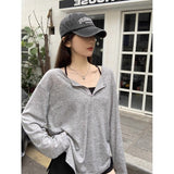 Korean Temperament Half-Collar Sun Protection T-Shirt 2025 Summer New Loose Thin Hoodie Long-Sleeved Top Female Chic