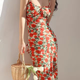 Summer Small Beautiful Gentle Style Sexy Thin Dress French Retro Roses Hanging Dress Dress Woman