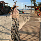 Bohemia Beach Skirts Women's Summer Seaside Wearing Thin Open Wide Leg Trousers Crushed Flowers Mop Trousers
