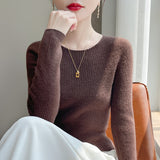 Line Ready-Upled Wool Blending 2026 Autumn And Winter New Women's Short Dress-Up Round Collar Pit Inside The Bottom Knitting Shirt