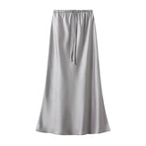 Xia Xintong Waist Draw Rope Silk Showing Thin Fish Tail Black Pink Ribbon Skirt 9819