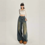 High-Waisted Broad-Legged Jeans Women's Spring And Autumn New Retro Nostalgia Hanging Thin Loose Straight Tug Trousers