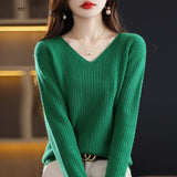 Wool Blending 2026 Autumn And Winter New Women's Loose V-Neck Solid Color Short Pit With Top Of The Bottom Knitting Shirt