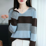 Fine-Woven Wool 2026 Autumn And Winter New Women's Loose V-Neck Color Wide-Snender T-Shirt With A Top-Bottomed Knitting Shirt