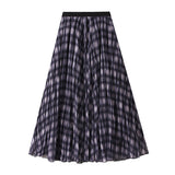 2025 Autumn Curry Lattice Half-Dress Woman Senior Sense A Word High Swing High Waist Thin Crobow Mid-Long Dress 8955