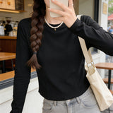 Long-Sleeved T-Shirt Girl Spring And Autumn New Hottie Design With Irregular Bottom Shirt Straight Shoulder Collar Top