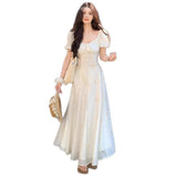 Tea Break French Gentle Hollow Slimming Slimming Small Beautiful Short-Sleeved Dress Women's Summer 2026 New