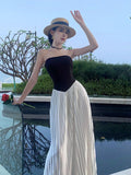 French Temperament Elegant Name-Word Shoulder Dress Women's New Beautiful Beautiful Breast Splicing 100 Folded Skirt