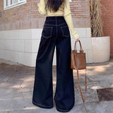 Vintage High-Waist Jeans Loose Tug Trousers Women's Autumn And Winter New Thin Loose Broad Leg Trousers White Trousers