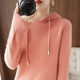 Wool Blended 2026 Autumn And Winter New Women's Loose Hoodie Hoodie Solid Color Short-Case Sweater Knitted Hoodie