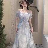 Large-Size French Dress Women's Summer Lotus Leaf Side Sling Skirt Fat Mm Shaded Meat Thin Seaside Vacation Skirt