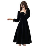 Early Autumn Gold Velvet Temperament Dress Women's Large Size Hepburn Style High-End Autumn And Winter Bottom With A Black Dress
