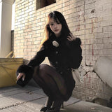 Rich Qianjin High-Level French Temperament Thick Thin Black Collar Coat Half-Dress Two Sets Of Women's Winter