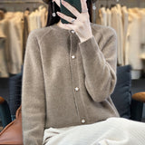 Wool Blended 2026 Autumn And Winter New Round Collar Short Solid Color Thick Shoulder Sleeve Star Buckle Knitted Cardigan Sweater