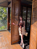 Thai Hottie Island Resort Style Wearing Brown Sexy Bra Strapped Dress Retro Wave Half Skirt Set