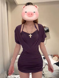 Pure Babes V-Neck Lace Hanging Neck Sling Dress Women's New Summer Dress With Two Sets Of Ass
