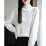 A Line Of Ready-Clothed Wool Blended 2026 Autumn And Winter New Women Loose Semi-High Collar Pure Color Twisted Flowers Inside The Bottom Knitting Shirt