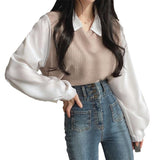 Chic French Retro Fashion T-Shirt Fake Two Spliced Shirt Women's Top Design Feel Chic Spring And Summer Shirt