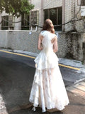The Moon Shadow Glazed French Elegant Holiday Wind Waist Net Yarn And Flower Dress Temperament Hanging Neck Waist Dress