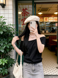 Slanted Shoulder White Leak Shoulder Short Sleeve Woman 2026 Summer Loose Lazy Slackness Feel Shoulder T-Shirt Irregular