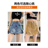 Open-Fork Denim Shorts Skirt Girls Spring And Summer Thin 2025 New High-Waisted Babes Small A Word Short Skirt