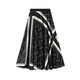 100-Fold Letter Print Skirt Women Autumn New Tight Waist Long Umbrella Skirt 2125