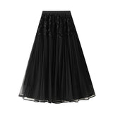 French Three-Dimensional Flower Mesh Dress Girl Spring And Autumn High Waist Thin Word Umbrella Skirt Small Long Dress 2165