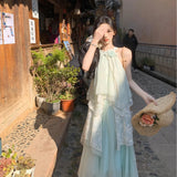 Summer Fairy Holiday Style Pure Shoulder Hanging Neck Dress New Design Sense Irregular Thin Fairy Dress