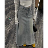 Open Fork Cowboy Half-Dress Woman Trend New High-Waist A-Word Retro Does Not Fade The Color Of Tanning Blue Straight Bag Hip Skirt
